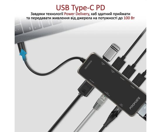 Концентратор Promate USB Hub 9 ports primehub-go.grey (primehub-go.grey), изображение 4 Концентратор Promate USB Hub 9 ports primehub-go.grey (primehub-go.grey), изображение 4