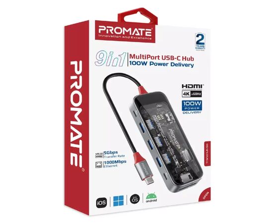 Концентратор Promate USB Hub 9 ports transhub-go (transhub-go), изображение 2 Концентратор Promate USB Hub 9 ports transhub-go (transhub-go), изображение 2