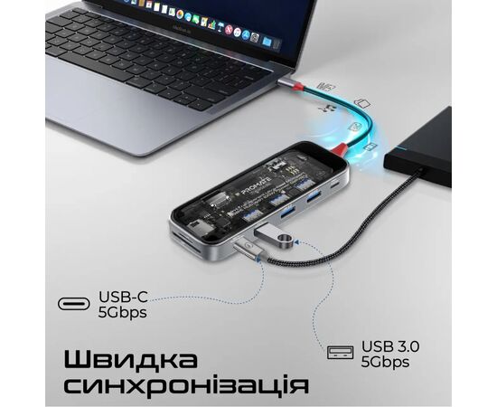 Концентратор Promate USB Hub 9 ports transhub-go (transhub-go), изображение 5 Концентратор Promate USB Hub 9 ports transhub-go (transhub-go), изображение 5