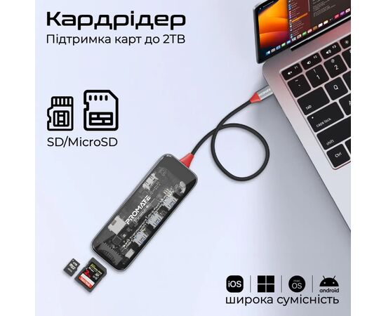 Концентратор Promate USB Hub 9 ports transhub-go (transhub-go), изображение 7 Концентратор Promate USB Hub 9 ports transhub-go (transhub-go), изображение 7
