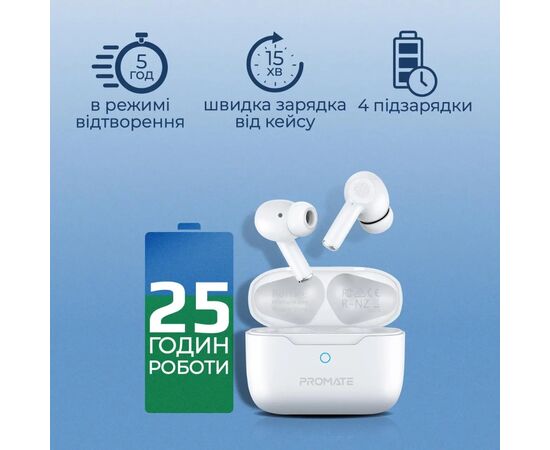 Наушники Promate ProPods White (propods.white), изображение 7 Наушники Promate ProPods White (propods.white), изображение 7