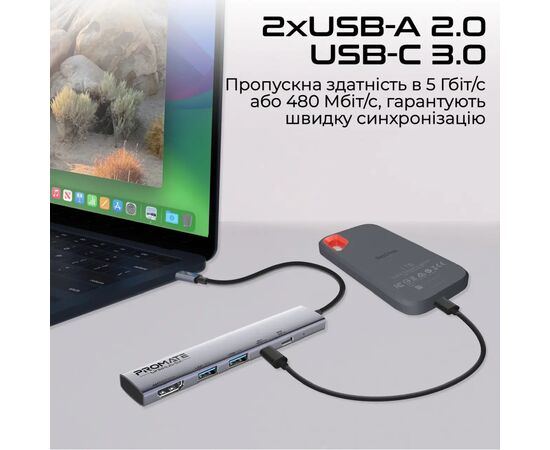Концентратор Promate USB Hub 5 ports linkhub-5x (linkhub-5x), зображення 3