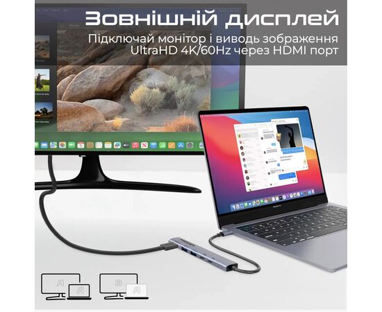 Концентратор Promate USB Hub 5 ports linkhub-5x (linkhub-5x), зображення 4