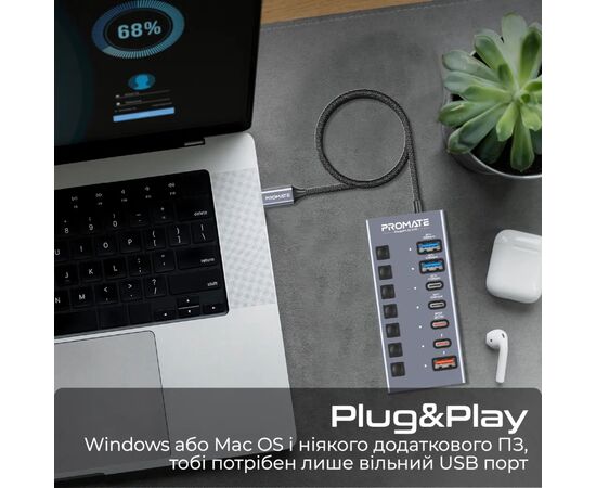 Концентратор Promate USB Hub 7 ports gegahub-10g (gegahub-10g), изображение 6 Концентратор Promate USB Hub 7 ports gegahub-10g (gegahub-10g), изображение 6