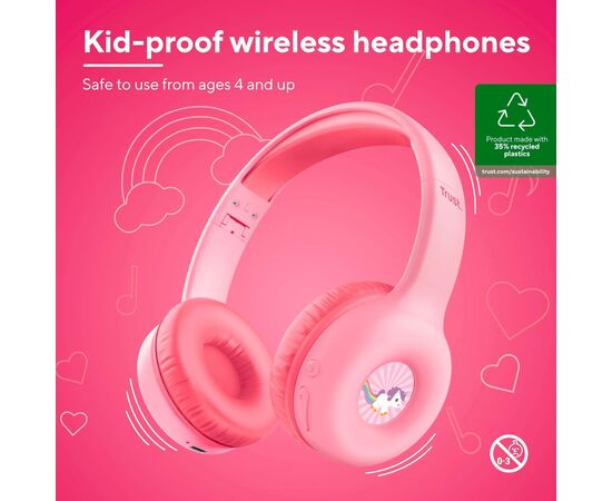 Наушники Trust Nouna Kids Wireless Pink (25274), изображение 2 Наушники Trust Nouna Kids Wireless Pink (25274), изображение 2