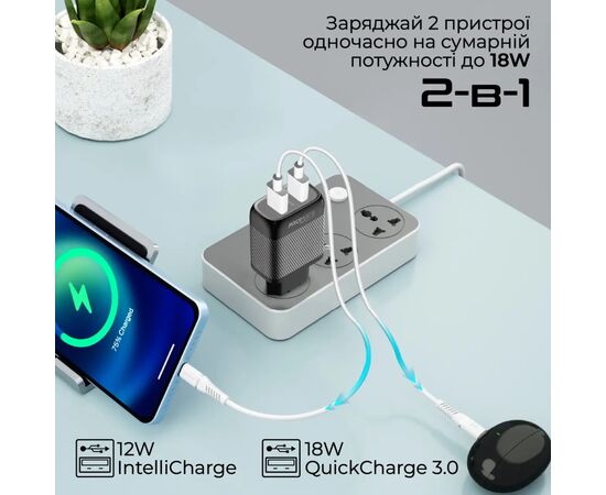 Зарядное устройство Promate biplug-qc3.eu-bk, изображение 3 Зарядное устройство Promate biplug-qc3.eu-bk, изображение 3