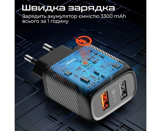 Зарядное устройство Promate biplug-qc3.eu-bk, изображение 4 Зарядное устройство Promate biplug-qc3.eu-bk, изображение 4