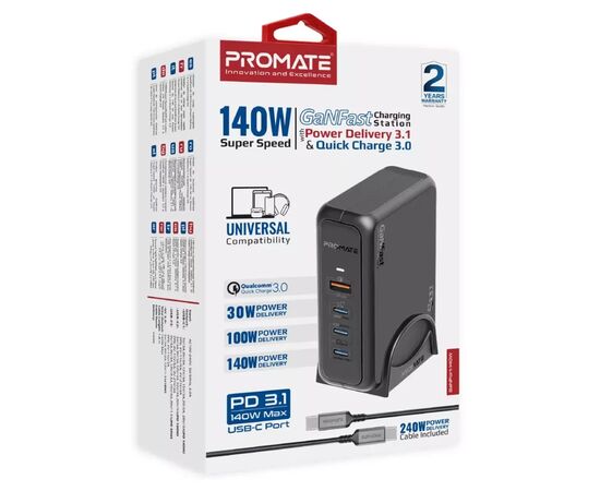 Зарядний пристрій Promate ganport-140w.black, зображення 2