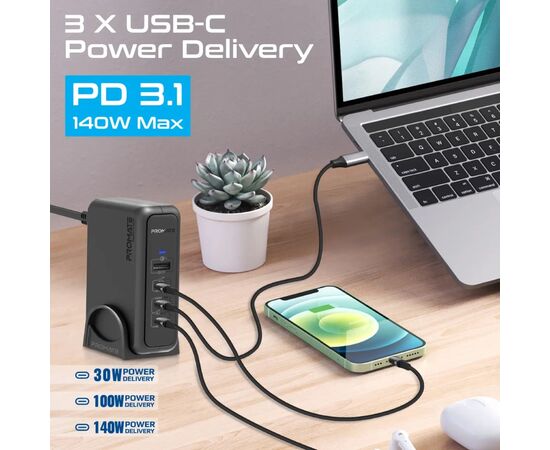 Зарядний пристрій Promate ganport-140w.black, зображення 5