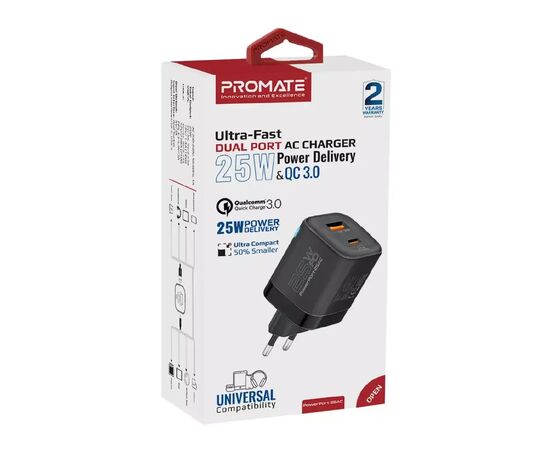 Зарядное устройство Promate powerport-25ac.black, изображение 2 Зарядное устройство Promate powerport-25ac.black, изображение 2