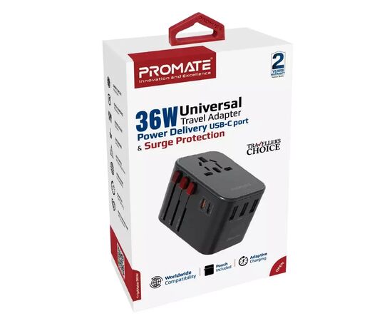 Зарядное устройство Promate tripmate-36w.black, изображение 2 Зарядное устройство Promate tripmate-36w.black, изображение 2