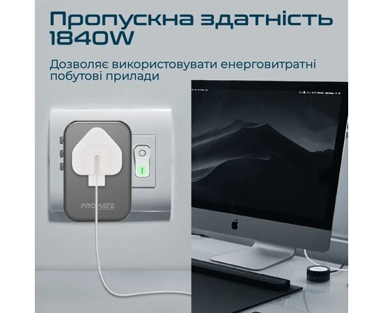 Зарядное устройство Promate tripmate-gan65.black, изображение 6 Зарядное устройство Promate tripmate-gan65.black, изображение 6