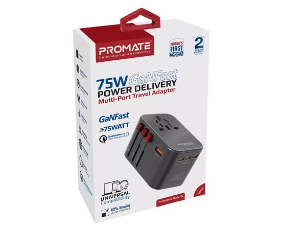 Зарядное устройство Promate tripmate-gan75, изображение 2 Зарядное устройство Promate tripmate-gan75, изображение 2