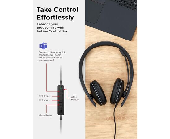 Наушники Lenovo Wired ANC Headset Gen 2 (Teams) Black (4XD1M45627), изображение 3 Наушники Lenovo Wired ANC Headset Gen 2 (Teams) Black (4XD1M45627), изображение 3