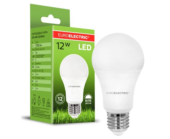 Лампочка EUROELECTRIC LED А60 12W 1100 Lm E27 4000K (LED-A60-12274(AV)), изображение 3 Лампочка EUROELECTRIC LED А60 12W 1100 Lm E27 4000K (LED-A60-12274(AV)), изображение 3