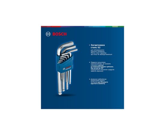 Ключ Bosch шестигранный, набор 9шт, шаровидный наконечник (1.600.A01.TH5), изображение 4