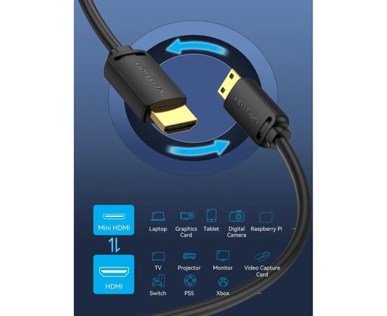 Кабель мультимедийный HDMI to Mini HDMI 3.0m V2.0 4K 60Hz 18Gbps HDR Dolby Vention (AGHBI), изображение 9 Кабель мультимедийный HDMI to Mini HDMI 3.0m V2.0 4K 60Hz 18Gbps HDR Dolby Vention (AGHBI), изображение 9