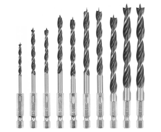 Набір свердл Einhell по дереву 10шт, 3-8мм, кейс (108733), зображення 3 Набір свердл Einhell по дереву 10шт, 3-8мм, кейс (108733), зображення 3