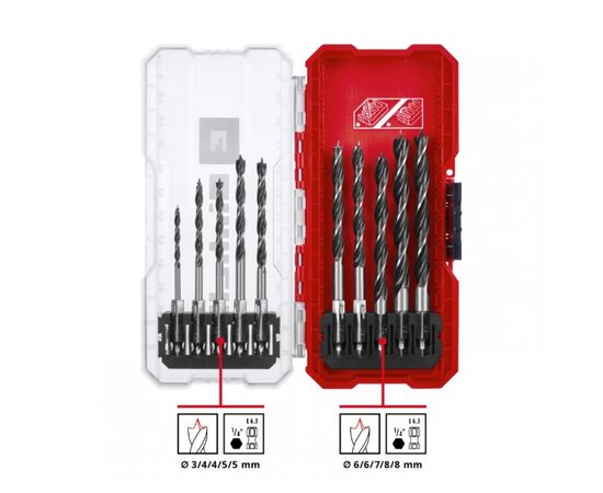Набір свердл Einhell по дереву 10шт, 3-8мм, кейс (108733), зображення 6 Набір свердл Einhell по дереву 10шт, 3-8мм, кейс (108733), зображення 6