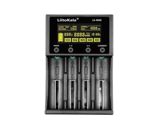 Зарядное устройство для аккумуляторов Liitokala 4 Slots, Type-C, LED disp, Li-ion 3.7V/1.2V, AA/AAA, 18650/26650/16340/14500/10440/18500 (Lii-M4S)