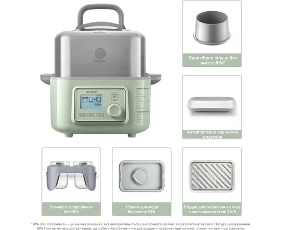 Пароварка Buydeem G564 Cozy Greenish (G564-CG/EU), изображение 5 Пароварка Buydeem G564 Cozy Greenish (G564-CG/EU), изображение 5