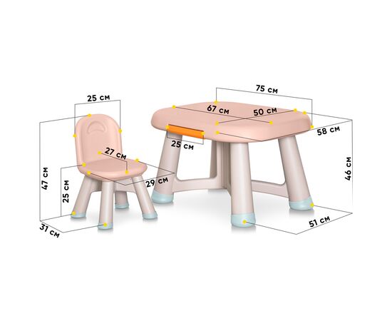 Дитячий стіл Mealux комплект Peppa стіл + стілець (KD-F042 Orange), зображення 2 Дитячий стіл Mealux комплект Peppa стіл + стілець (KD-F042 Orange), зображення 2