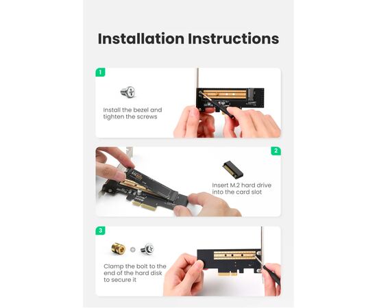 Контролер Ugreen PCI-E 3.0 for SSD M.2 (NVMe) x4 CM302 (70503), зображення 9 Контролер Ugreen PCI-E 3.0 for SSD M.2 (NVMe) x4 CM302 (70503), зображення 9