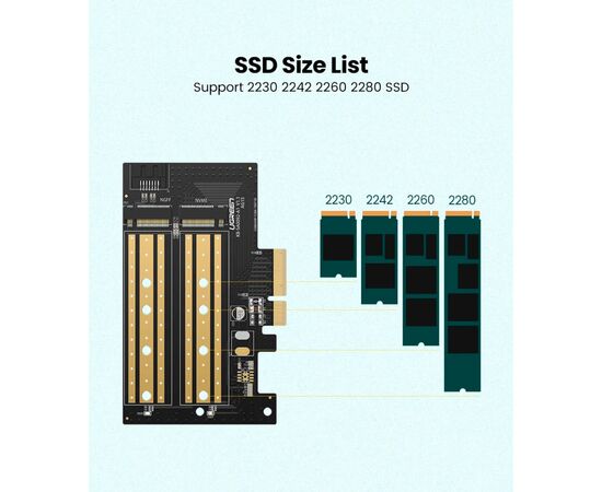 Контролер Ugreen PCI-E 3.0 for SSD M.2 NVMe + M.2 NGFF CM302 (70504), зображення 5 Контролер Ugreen PCI-E 3.0 for SSD M.2 NVMe + M.2 NGFF CM302 (70504), зображення 5