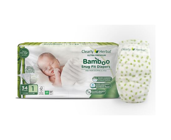Подгузники Clearly Herbal Bamboo, розмір 1 (2-5 кг), 34 шт (1133)