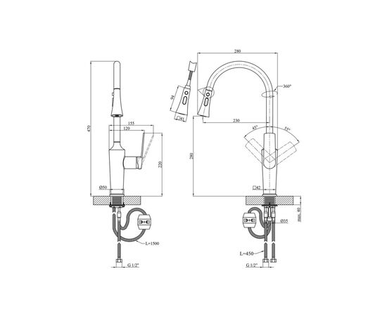 Смеситель Kroner KRP Makon-GRP030-T, изображение 8 Смеситель Kroner KRP Makon-GRP030-T, изображение 8