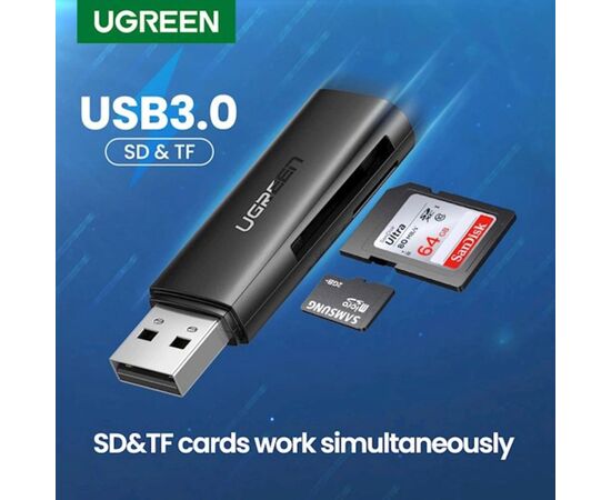 Считыватель флеш-карт Ugreen USB 3.0 Type-A for 2xSD 5Gb CM264 (60722), изображение 2 Считыватель флеш-карт Ugreen USB 3.0 Type-A for 2xSD 5Gb CM264 (60722), изображение 2