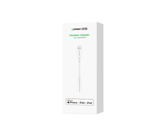 Переходник Lightning to 3.5 mm 0.1m Headphone Jack Adapter Model US212 white Ugreen (30759), изображение 2 Переходник Lightning to 3.5 mm 0.1m Headphone Jack Adapter Model US212 white Ugreen (30759), изображение 2
