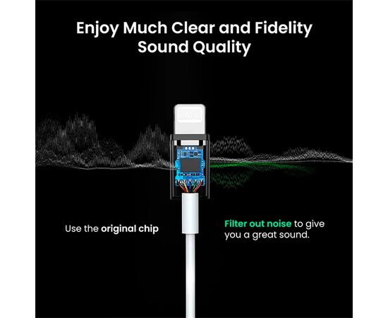 Переходник Lightning to 3.5 mm 0.1m Headphone Jack Adapter Model US212 white Ugreen (30759), изображение 5 Переходник Lightning to 3.5 mm 0.1m Headphone Jack Adapter Model US212 white Ugreen (30759), изображение 5