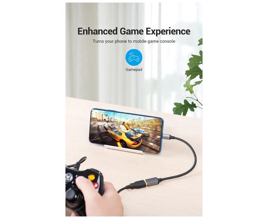 Переходник USB 3.0 Type-C to USB AF (OTG) 0.15m Aluminum Alloy Vention (CCXHB), изображение 3 Переходник USB 3.0 Type-C to USB AF (OTG) 0.15m Aluminum Alloy Vention (CCXHB), изображение 3