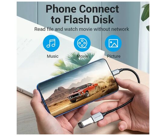 Переходник USB 3.0 Type-C to USB AF (OTG) 0.15m Aluminum Alloy Vention (CCXHB), изображение 4 Переходник USB 3.0 Type-C to USB AF (OTG) 0.15m Aluminum Alloy Vention (CCXHB), изображение 4