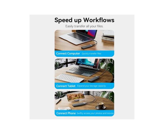 Карман внешний Vention SSD M.2 (NVME) M-key USB Type-C 3.2 10Gbps Heat Sink Aluminum (KPKH0), изображение 8 Карман внешний Vention SSD M.2 (NVME) M-key USB Type-C 3.2 10Gbps Heat Sink Aluminum (KPKH0), изображение 8