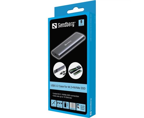 Карман внешний Sandberg SSD M.2, (NVMe) M-Key USB Type-C 3.2 (136-39), изображение 5 Карман внешний Sandberg SSD M.2, (NVMe) M-Key USB Type-C 3.2 (136-39), изображение 5