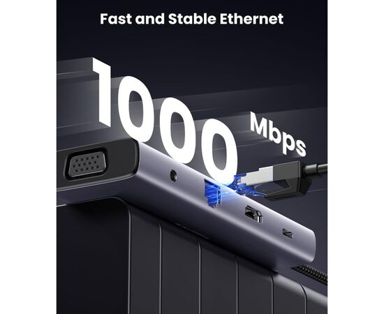 Концентратор Ugreen USB3.1 Type-C to HDMI/VGA/USB 3.0х3/RJ45/SD/TF/PD/35мм TRRS 100W 10-in-1 (15601), изображение 5 Концентратор Ugreen USB3.1 Type-C to HDMI/VGA/USB 3.0х3/RJ45/SD/TF/PD/35мм TRRS 100W 10-in-1 (15601), изображение 5