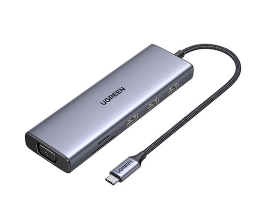 Концентратор Ugreen USB3.1 Type-C to HDMI/VGA/USB 3.0х3/RJ45/SD/TF/PD/35мм TRRS 100W 10-in-1 (15601)