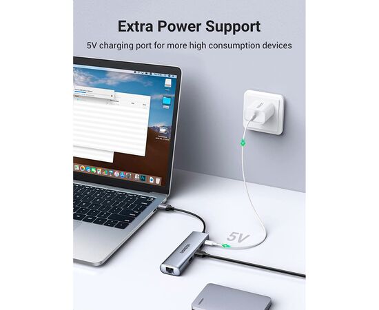 Концентратор Ugreen USB 3.0 to 3xUSB 3.0/RJ45/Micro USB CM266 Gray (60812), изображение 4 Концентратор Ugreen USB 3.0 to 3xUSB 3.0/RJ45/Micro USB CM266 Gray (60812), изображение 4