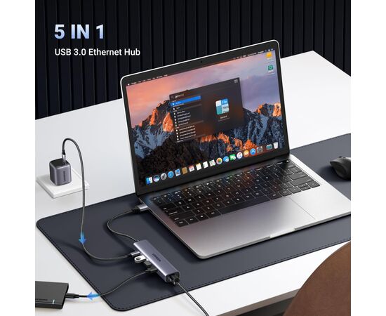Концентратор Ugreen USB 3.0 to 3хUSB 3.0/Type-C+RJ45(1000M) Ethernet 5in1 CM475 (60554), изображение 3 Концентратор Ugreen USB 3.0 to 3хUSB 3.0/Type-C+RJ45(1000M) Ethernet 5in1 CM475 (60554), изображение 3