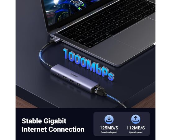 Концентратор Ugreen USB 3.0 to 3хUSB 3.0/Type-C+RJ45(1000M) Ethernet 5in1 CM475 (60554), изображение 4 Концентратор Ugreen USB 3.0 to 3хUSB 3.0/Type-C+RJ45(1000M) Ethernet 5in1 CM475 (60554), изображение 4