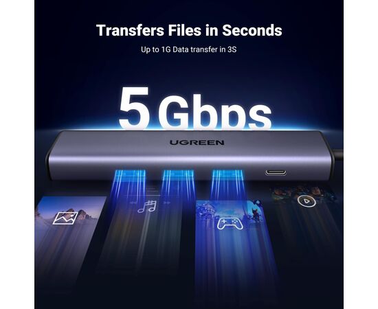 Концентратор Ugreen USB 3.0 to 3хUSB 3.0/Type-C+RJ45(1000M) Ethernet 5in1 CM475 (60554), изображение 5 Концентратор Ugreen USB 3.0 to 3хUSB 3.0/Type-C+RJ45(1000M) Ethernet 5in1 CM475 (60554), изображение 5