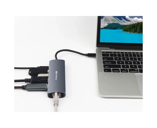 Концентратор Sandberg USB3.1 Type-C to HDMI/USB 3.0x2/RJ45/USB-C/DisplayPort PD 100W Hub 6-in-1 (136-43), изображение 4 Концентратор Sandberg USB3.1 Type-C to HDMI/USB 3.0x2/RJ45/USB-C/DisplayPort PD 100W Hub 6-in-1 (136-43), изображение 4