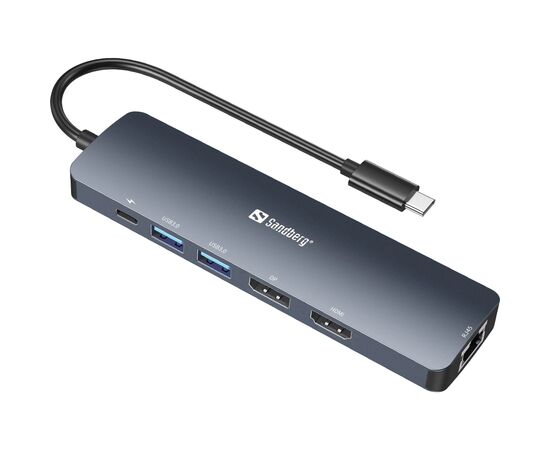 Концентратор Sandberg USB3.1 Type-C to HDMI/USB 3.0x2/RJ45/USB-C/DisplayPort PD 100W Hub 6-in-1 (136-43)