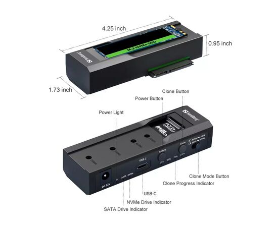 Концентратор Sandberg USB3.2 Type-C toSSD M2/NVMe SATA Cloner & Dock Sandberg (136-49), изображение 6 Концентратор Sandberg USB3.2 Type-C toSSD M2/NVMe SATA Cloner & Dock Sandberg (136-49), изображение 6