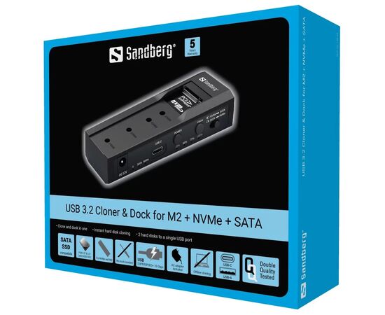 Концентратор Sandberg USB3.2 Type-C toSSD M2/NVMe SATA Cloner & Dock Sandberg (136-49), изображение 7 Концентратор Sandberg USB3.2 Type-C toSSD M2/NVMe SATA Cloner & Dock Sandberg (136-49), изображение 7