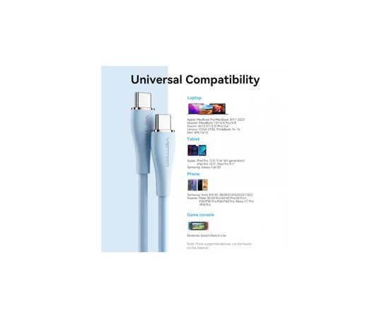 Дата кабель USB-C to 2xUSB-C 1.5m 5.0A Silicone Type Blue Vention (CTMSG), изображение 4 Дата кабель USB-C to 2xUSB-C 1.5m 5.0A Silicone Type Blue Vention (CTMSG), изображение 4