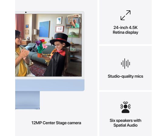 Компьютер Apple 24" iMac Retina 4.5K / Apple M4 (8-c/CPU, 8-c/GPU), 16, 256, Blue (MWUF3UA/A), изображение 5 Компьютер Apple 24" iMac Retina 4.5K / Apple M4 (8-c/CPU, 8-c/GPU), 16, 256, Blue (MWUF3UA/A), изображение 5