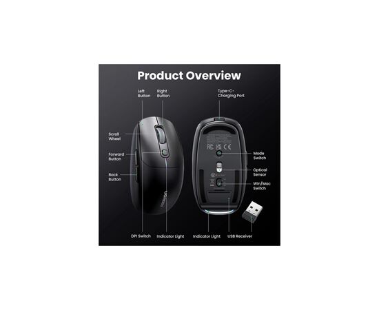 Мишка Ugreen MU103 Wireless/Bluetooth Black (90539), зображення 8 Мишка Ugreen MU103 Wireless/Bluetooth Black (90539), зображення 8